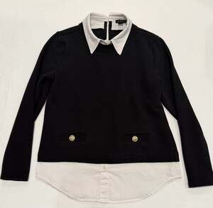 Ann Taylor Black Ribbed Collared Twofer Sweater Top XSP